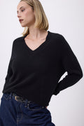 Pull Oversize Col V Gros Rib F Everyday - Noir - Femme