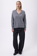 Sweter oversize w serek z grubym prążkiem F Everyday - Ciemnoszary - Damski
