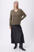 Pull Oversize Col V Gros Rib F Everyday - Vert Khaki - Femme
