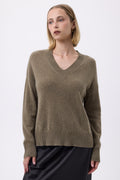 Oversized trui met V-hals en grove rib Everyday - Kaki groen - Dames