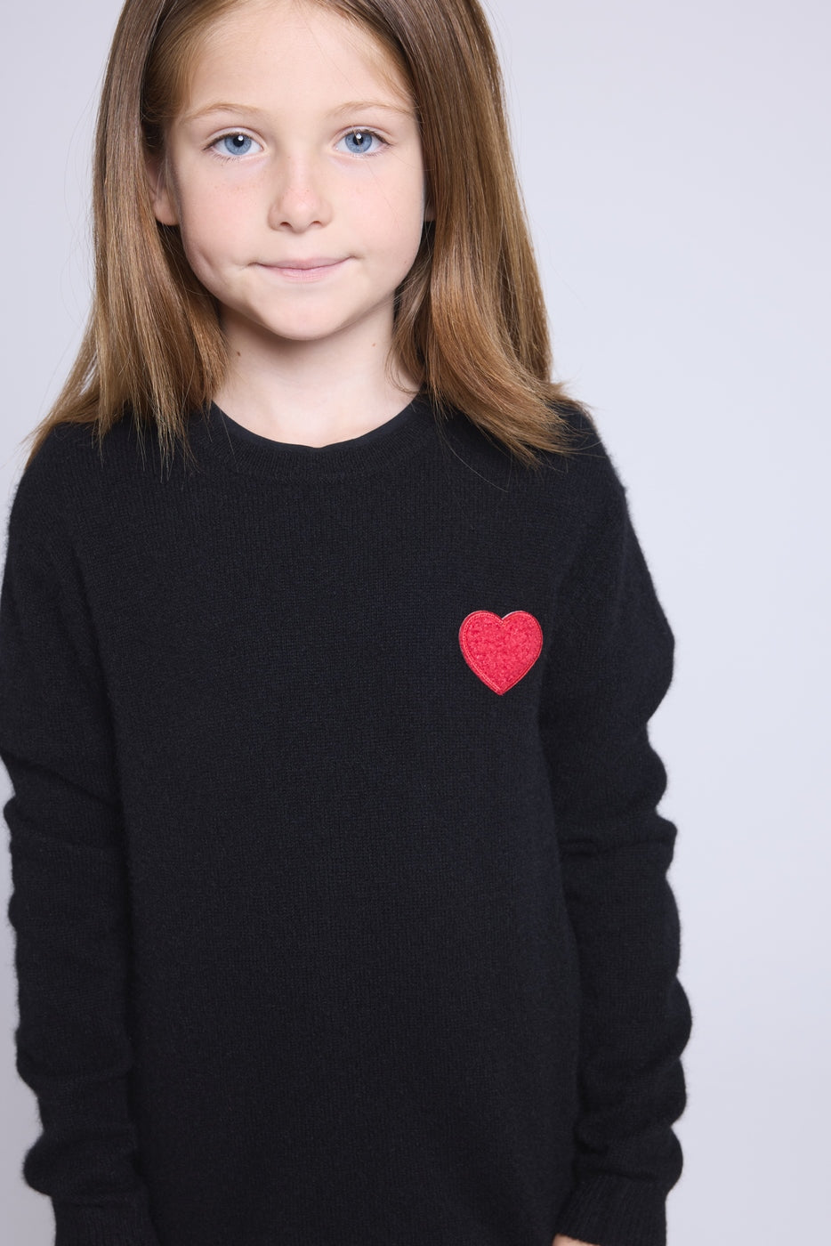 Pull Col Rond Cœur Pompon Evy - Noir Rouge - Enfant - 100% Cachemire