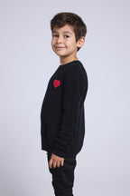 Pull Col Rond Cœur Pompon Evy - Noir Rouge - Enfant - 100% Cachemire