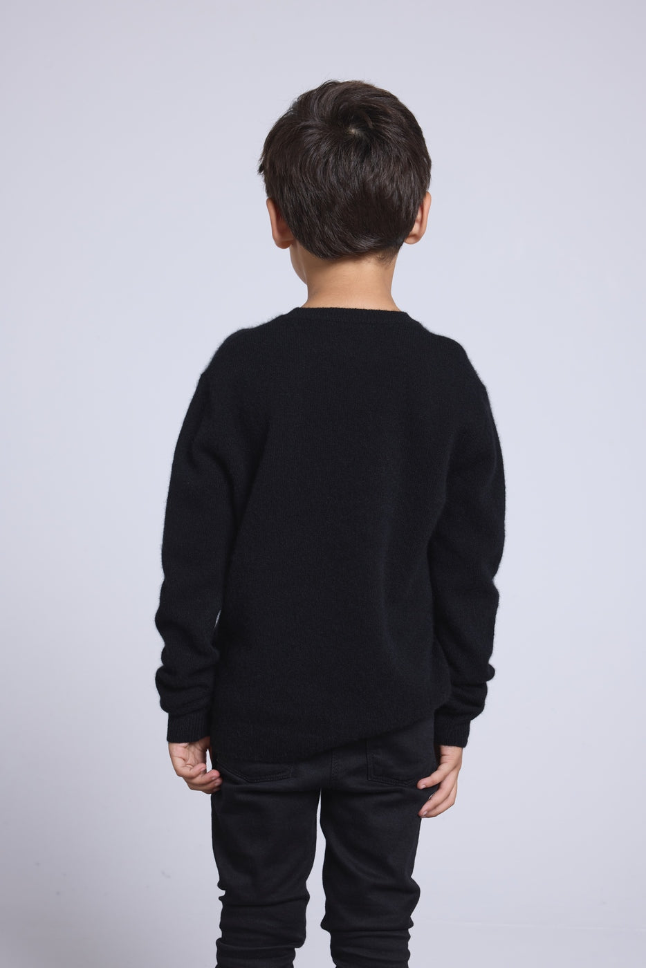 Pull Col Rond Cœur Pompon Evy - Noir Rouge - Enfant - 100% Cachemire