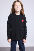 Pull Col Rond Cœur Pompon Evy - Noir Rouge - Enfant - 100% Cachemire