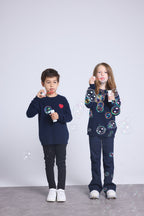 Pull Col Rond Cœur Pompon Evy - Bleu Marine Rouge - Enfant