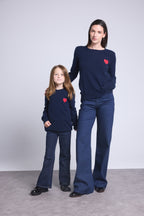 Pull Col Rond Cœur Pompon Evy - Bleu Marine Rouge - Enfant
