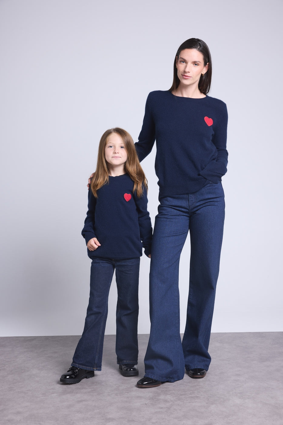 Pull Col Rond Cœur Pompon Evy - Bleu Marine Rouge - Enfant