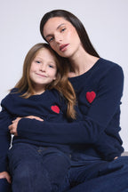 Pull Col Rond Cœur Pompon Evy - Bleu Marine Rouge - Enfant