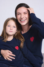 Pull Col Rond Cœur Pompon Evy - Bleu Marine Rouge - Enfant