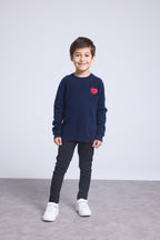 Pull Col Rond Cœur Pompon Evy - Bleu Marine Rouge - Enfant