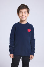 Pull Col Rond Cœur Pompon Evy - Bleu Marine Rouge - Enfant