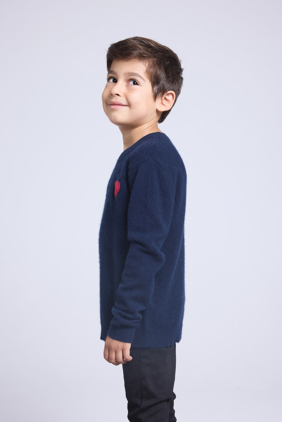 Pull Col Rond Cœur Pompon Evy - Bleu Marine Rouge - Enfant
