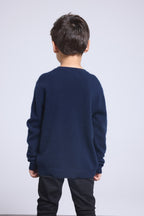 Pull Col Rond Cœur Pompon Evy - Bleu Marine Rouge - Enfant