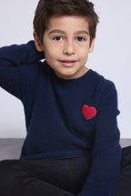 Pull Col Rond Cœur Pompon Evy - Bleu Marine Rouge - Enfant