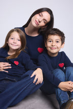 Pull Col Rond Cœur Pompon Evy - Bleu Marine Rouge - Enfant