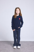 Pull Col Rond Cœur Pompon Evy - Bleu Marine Rouge - Enfant