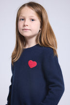 Pull Col Rond Cœur Pompon Evy - Bleu Marine Rouge - Enfant
