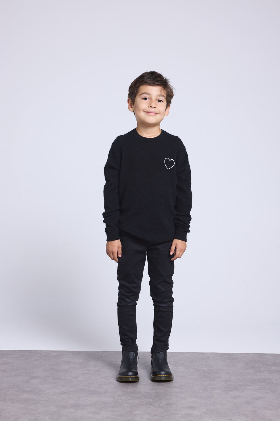 Pull Col Rond Cœur Brode Evy - Noir Argente - Enfant - 100% Cachemire