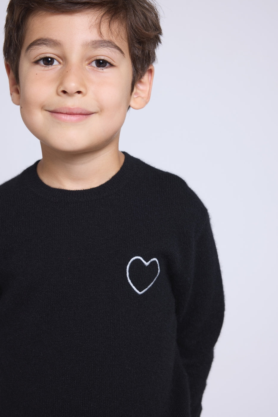 Pull Col Rond Cœur Brode Evy - Noir Argente - Enfant - 100% Cachemire