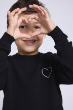 Pull Col Rond Cœur Brode Evy - Noir Argente - Enfant - 100% Cachemire