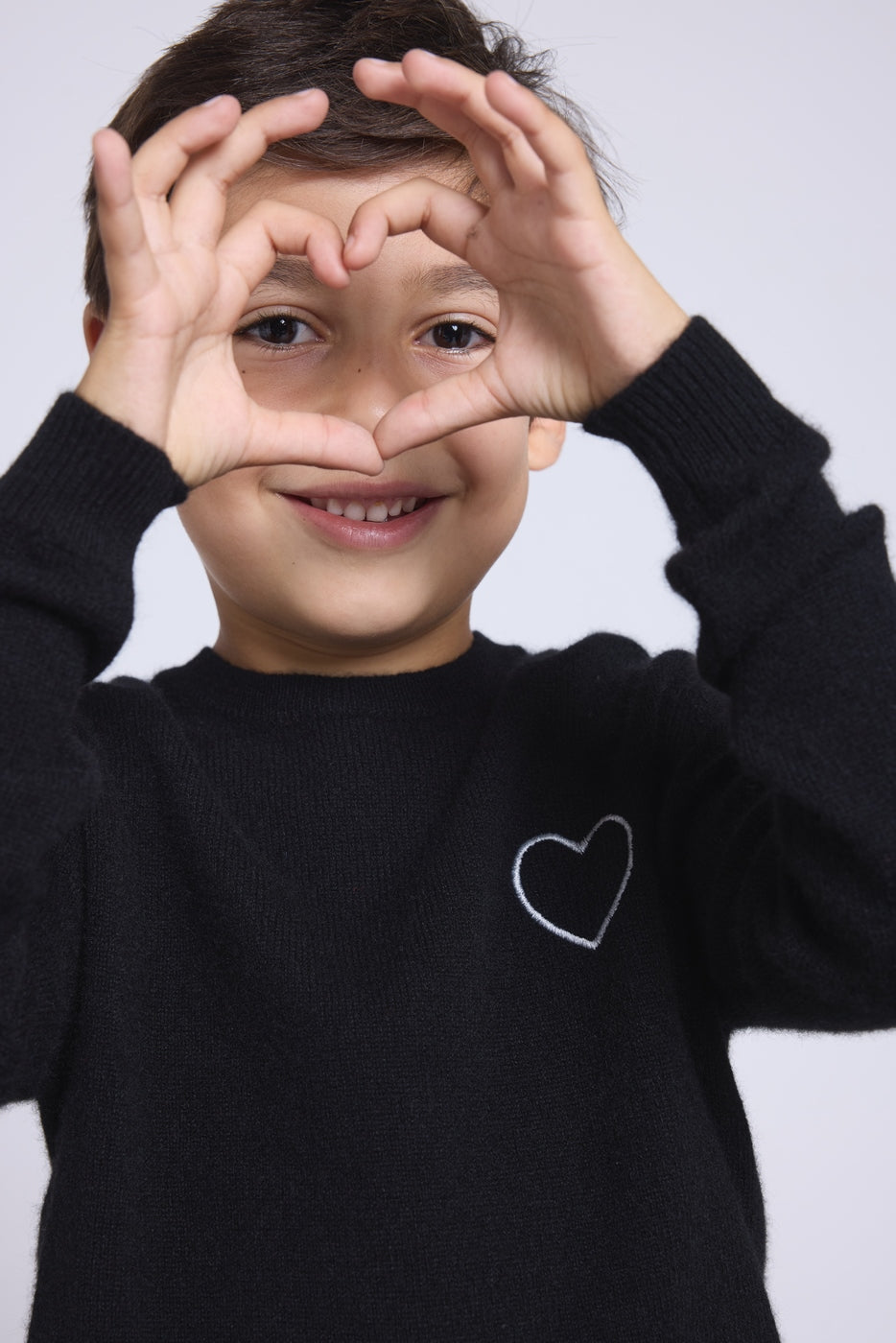 Pull Col Rond Cœur Brode Evy - Noir Argente - Enfant - 100% Cachemire