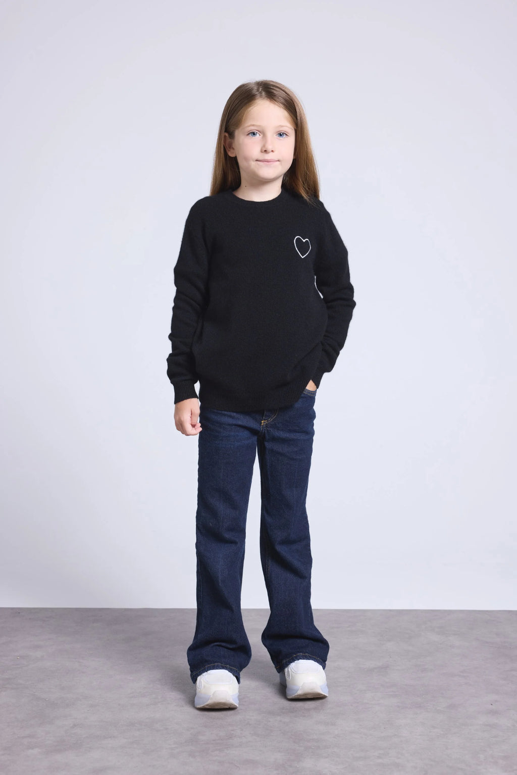 Pull Col Rond Cœur Brode Evy - Noir Argente - Enfant - 100% Cachemire