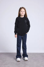Pull Col Rond Cœur Brode Evy - Noir Argente - Enfant - 100% Cachemire