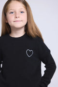 Pull Col Rond Cœur Brode Evy - Noir Argente - Enfant - 100% Cachemire