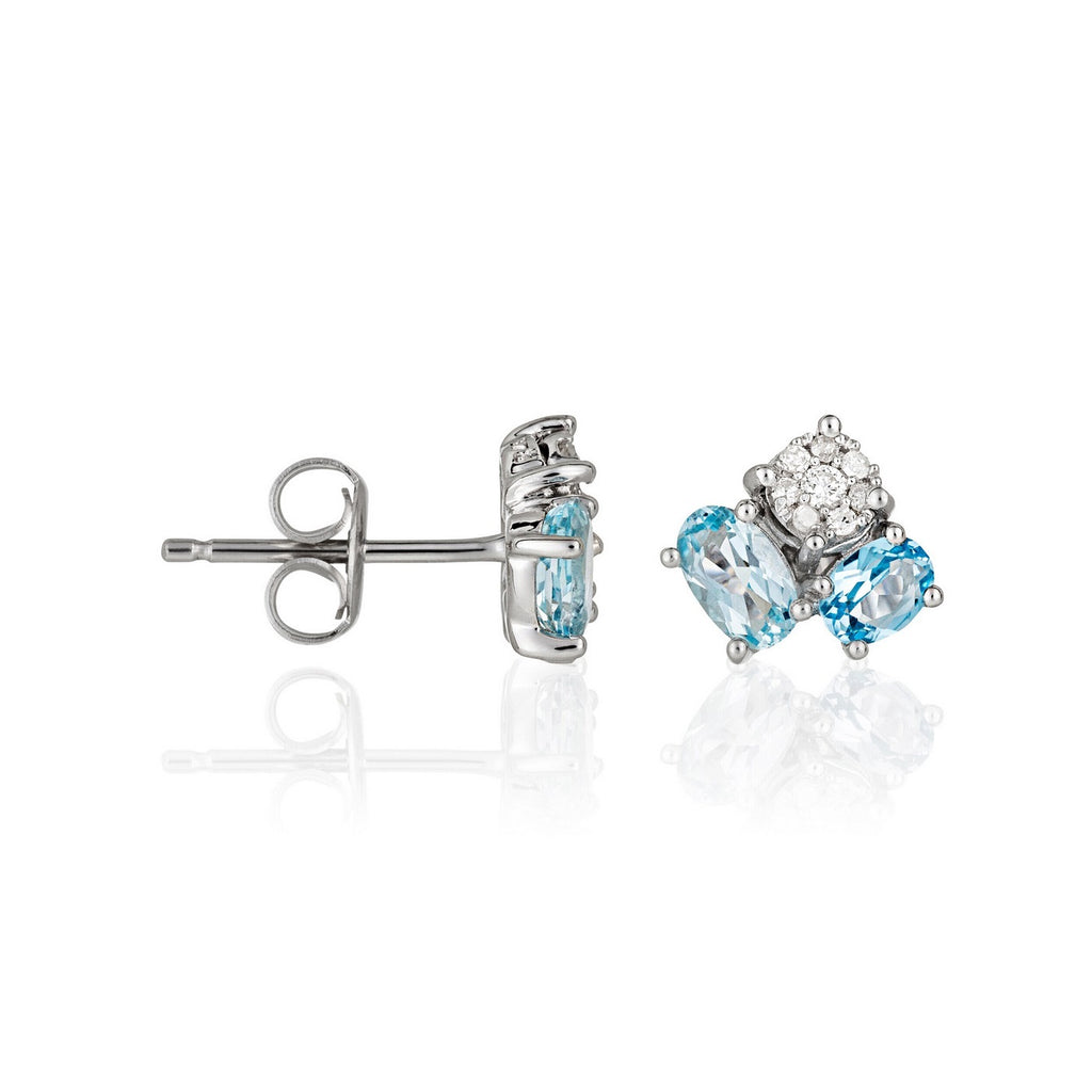 Pendientes "Ural" D0.09/16 Topacio Azul 0.70/2 y Topacio Azul Suizo 0.5 - Oro Blanco 375/1000