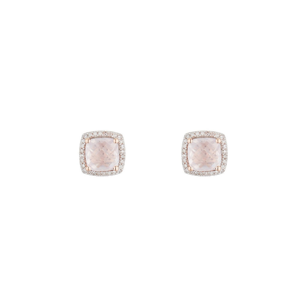 Boucles D'Oreilles "Quartissime" Diamants 0,18/56 & Rose Quartz 2,4/2 - Or Rose 375/1000
