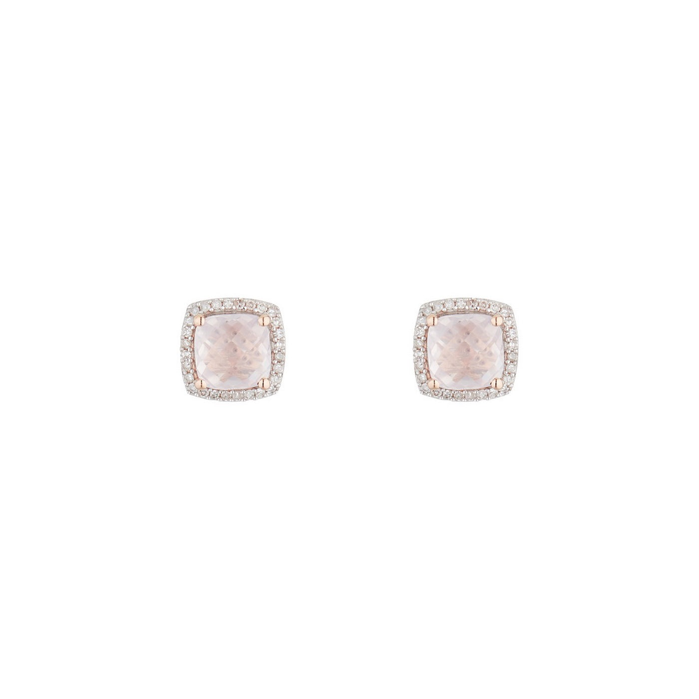 Boucles D'Oreilles "Quartissime" Diamants 0,18/56 & Rose Quartz 2,4/2 - Or Rose 375/1000