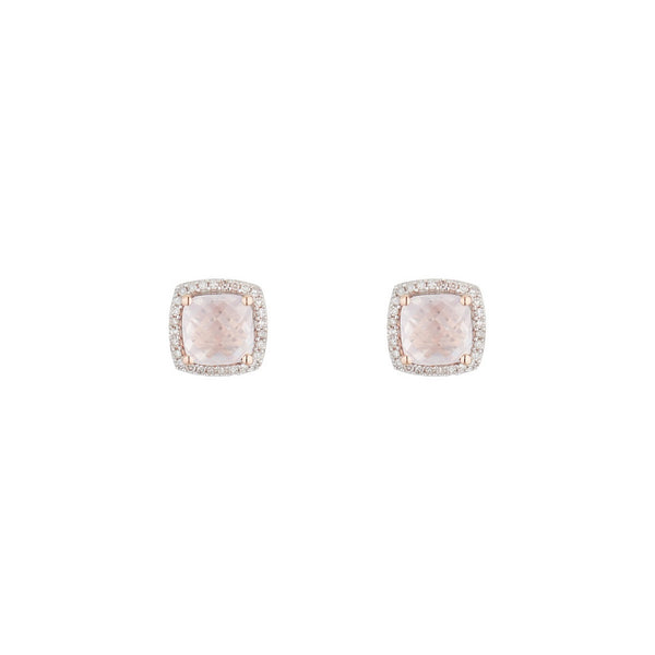 Boucles D'Oreilles "Quartissime" Diamants 0,18/56 & Rose Quartz 2,4/2 - Or Rose 375/1000