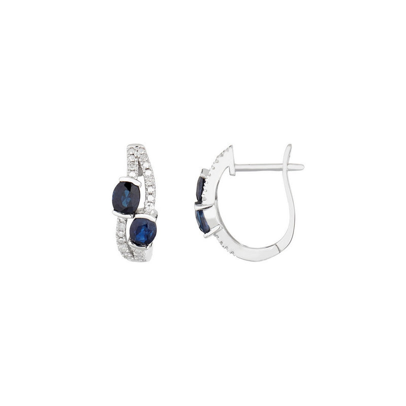 Boucles D'Oreilles "Thalassa" D0,06/14 & Saphir 1/4 - Or Blanc 375/1000