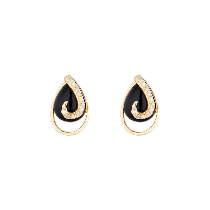 Boucles D'Oreilles "Galapagos" D0,08/24 & Agathe Noire - Or Jaune 375/1000