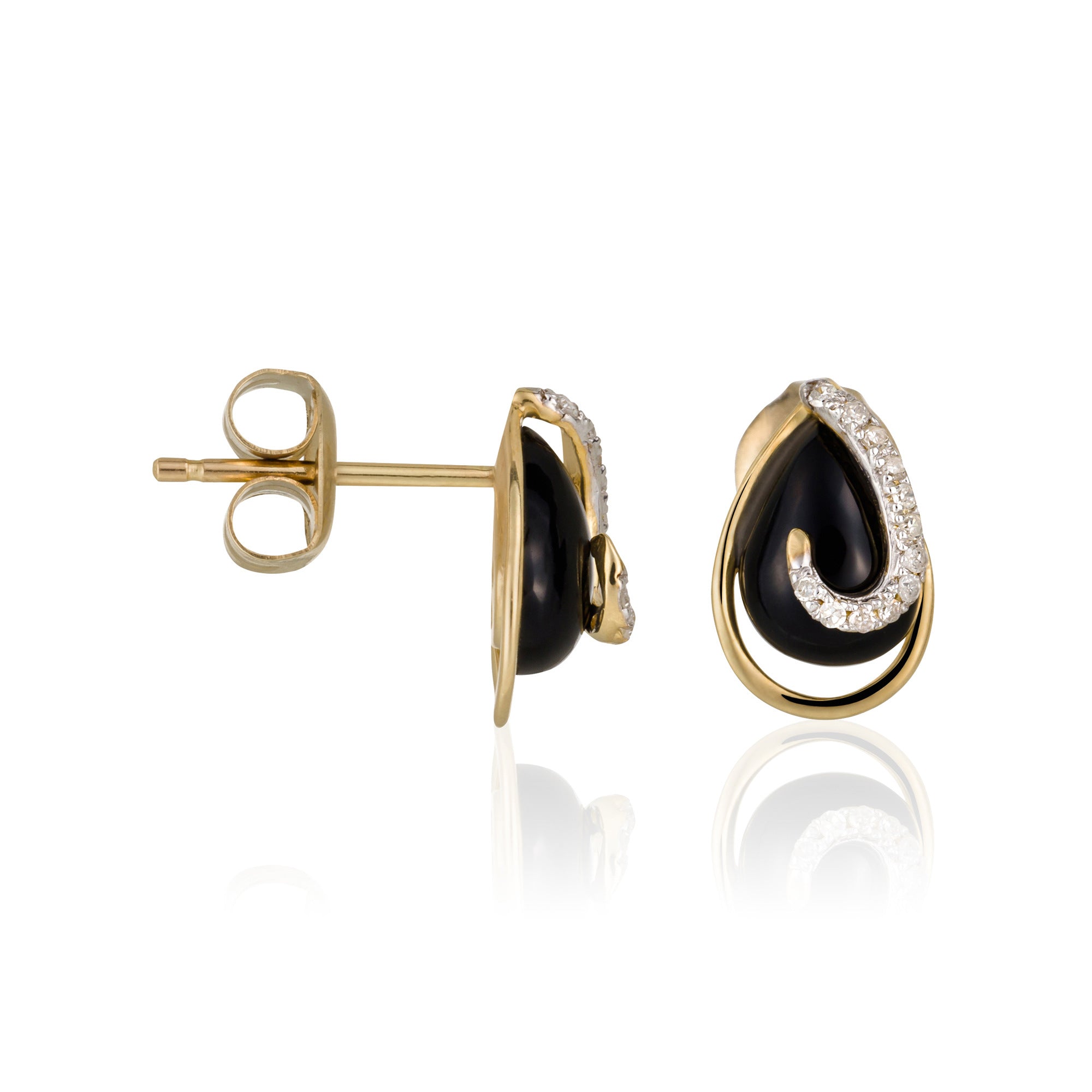 Pendientes "Galápagos" D0.08/24 y Ágata Negra - Oro amarillo 375/1000