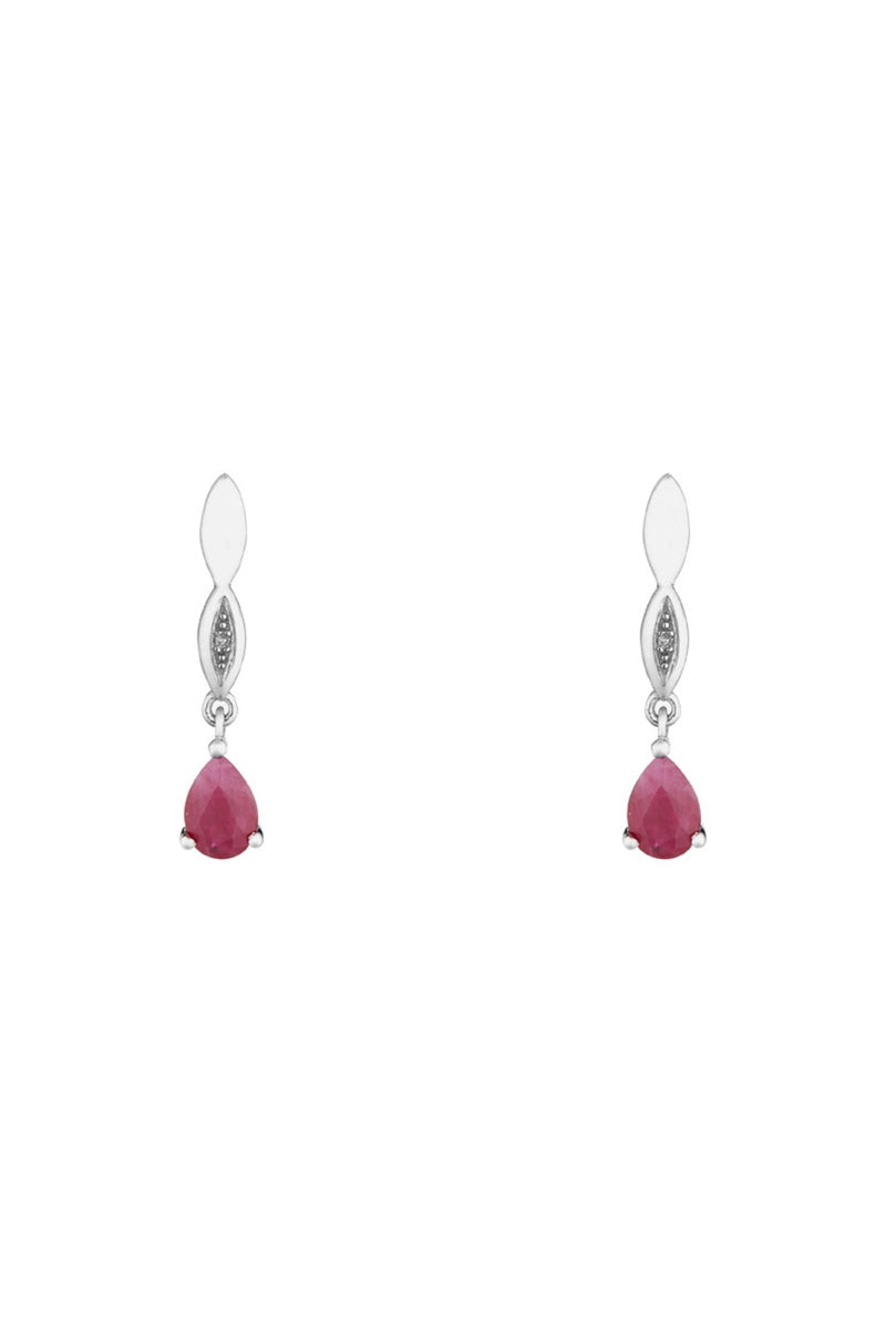 Earrings "Syr-Daria" D0,01/2 & Ruby 1,20/2 - Gold Blanc 375/1000