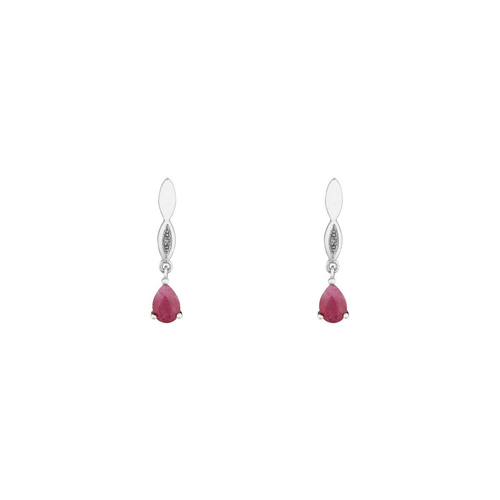 Boucles D'Oreilles "Syr-Daria" Diamants 0,01/2 & Rubis 1,20/2 - Or Blanc 375/1000