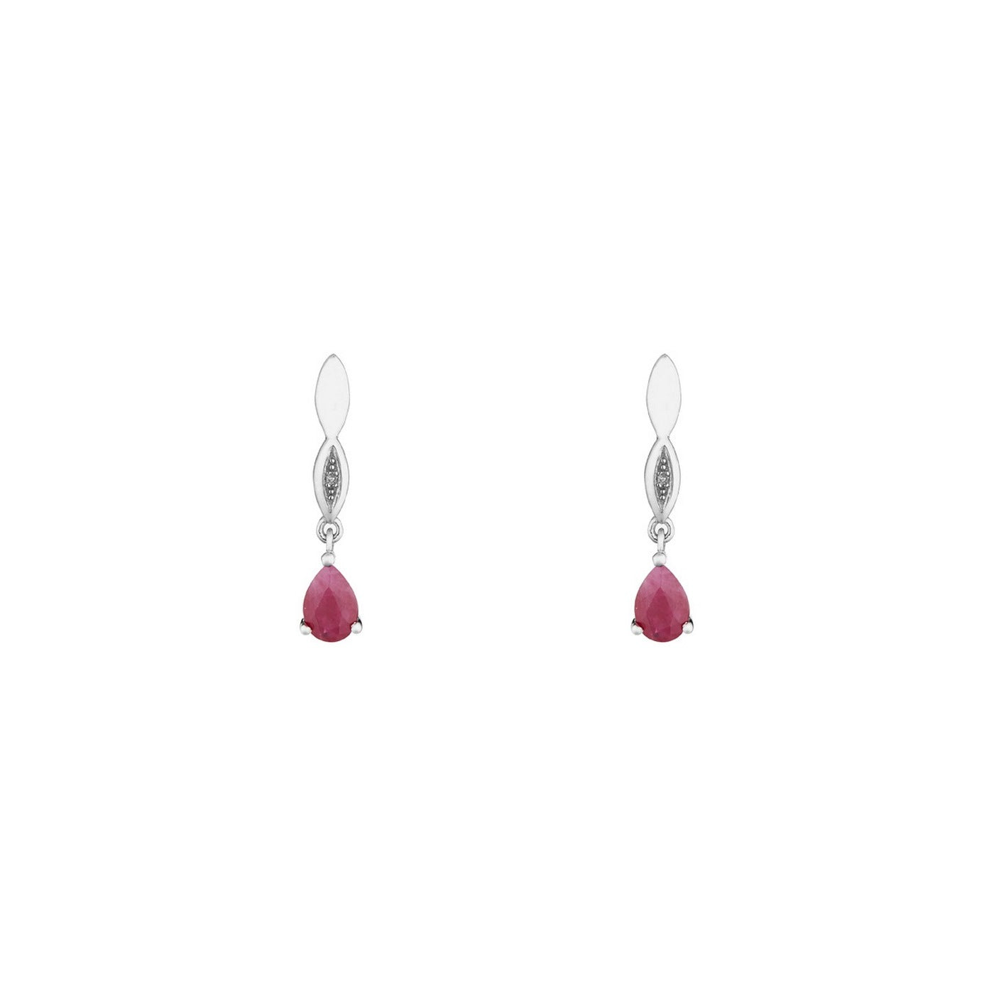 Boucles D'Oreilles "Syr-Daria" Diamants 0,01/2 & Rubis 1,20/2 - Or Blanc 375/1000
