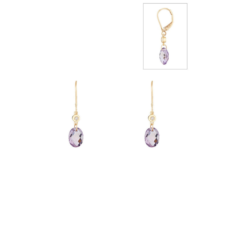 Boucles D'Oreilles "Olivia" D0,07/2 & Améthyste 3,96/2 - Or Jaune 375/1000