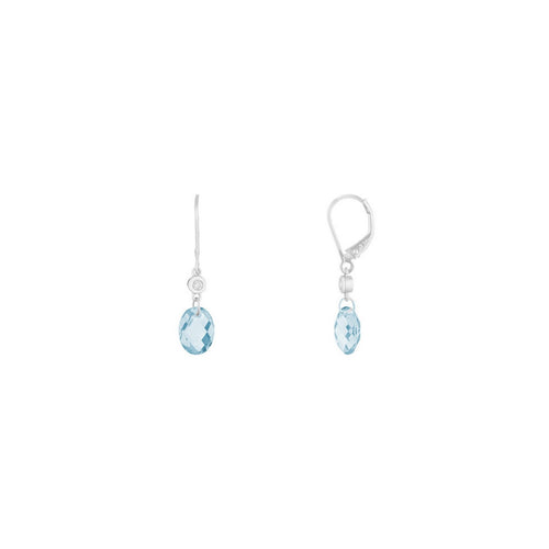 Boucles D'Oreilles "Olivia" D0,07/2 & Topaze Bleue 5,40/2 - Or Blanc 375/1000