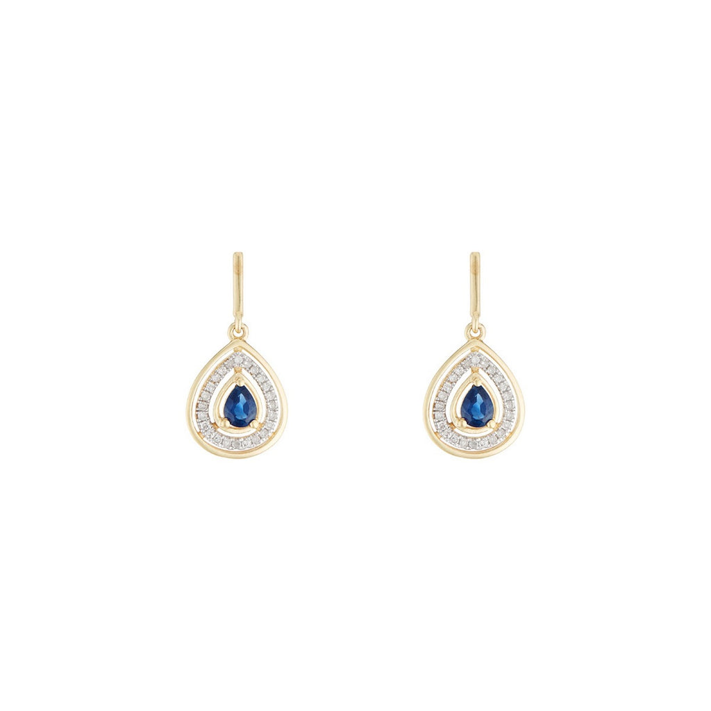 Boucles D'Oreilles "Océane" Diamants 0,17/48 & Saphir 0,44/2 - Or Jaune 375/1000