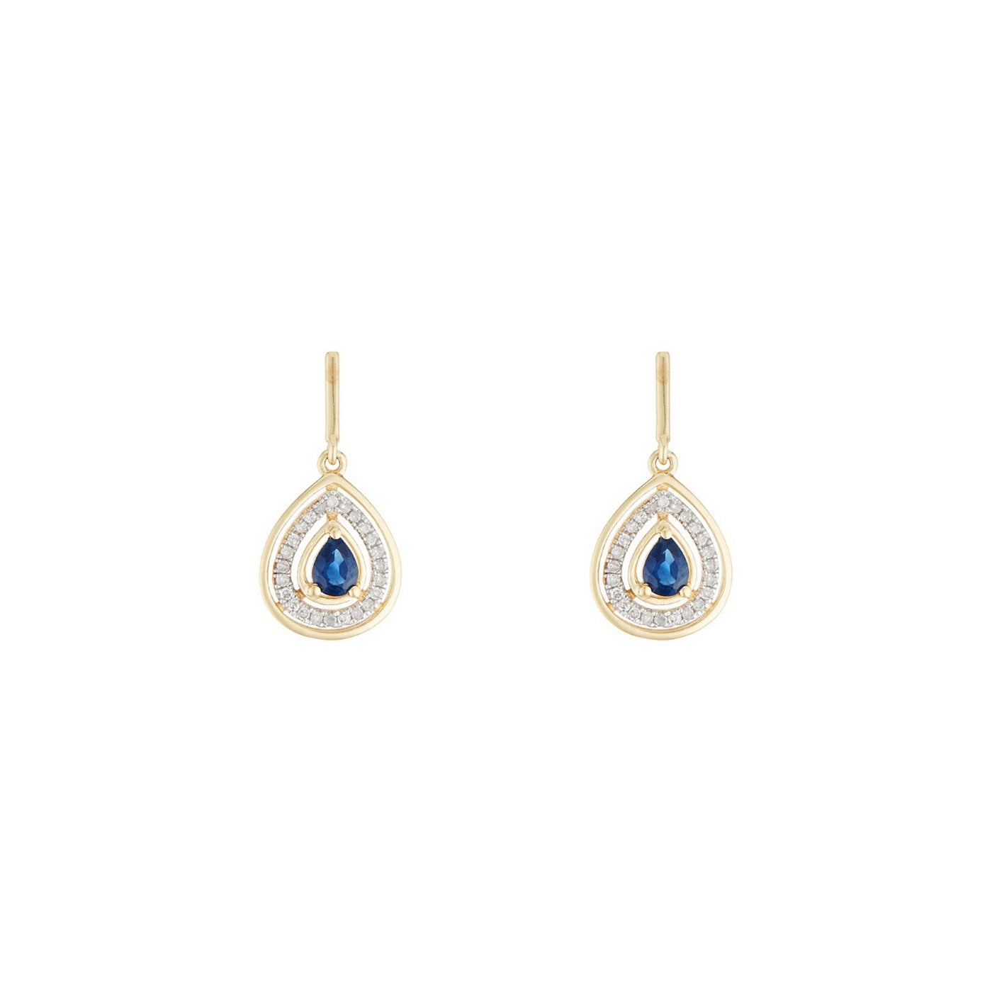Boucles D'Oreilles "Océane" Diamants 0,17/48 & Saphir 0,44/2 - Or Jaune 375/1000