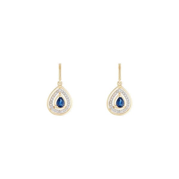 "Ocean" Earrings: Diamonds 0.17/48 &amp; Sapphire 0.44/2 - 375/1000 Yellow Gold