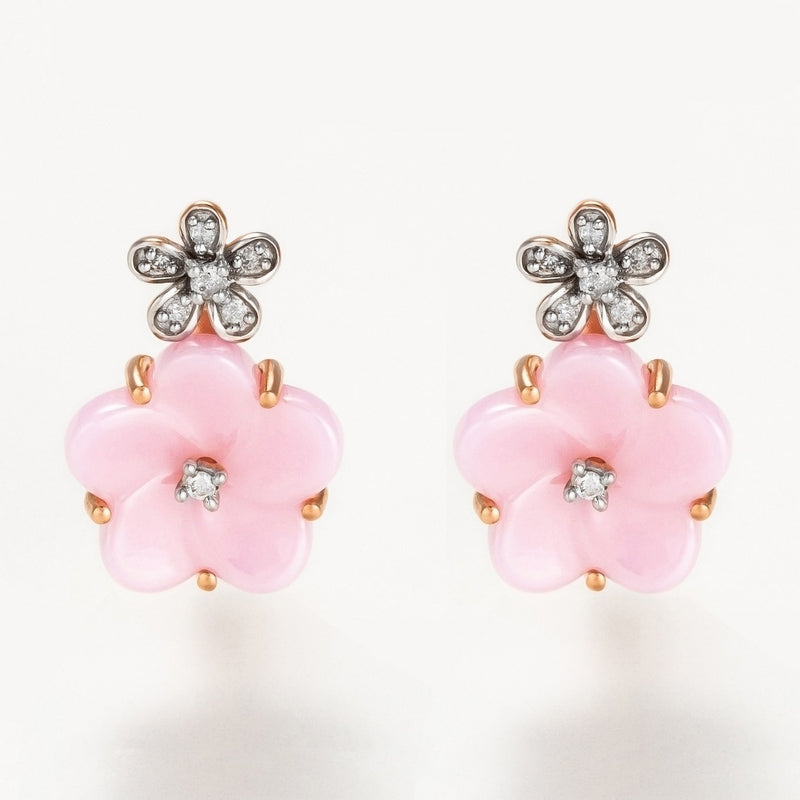 Boucle D'Oreilles "Floraisons" Ceram Rose Dia 0,075/14 - Or Rose 375/1000