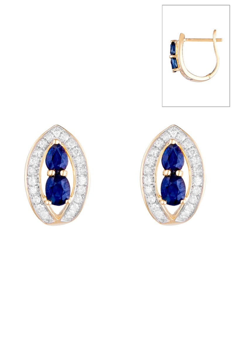 Westeros" Earrings Diamonds 0,23/46 & Sapphires 1,1/4 - Yellow Gold 375/1000