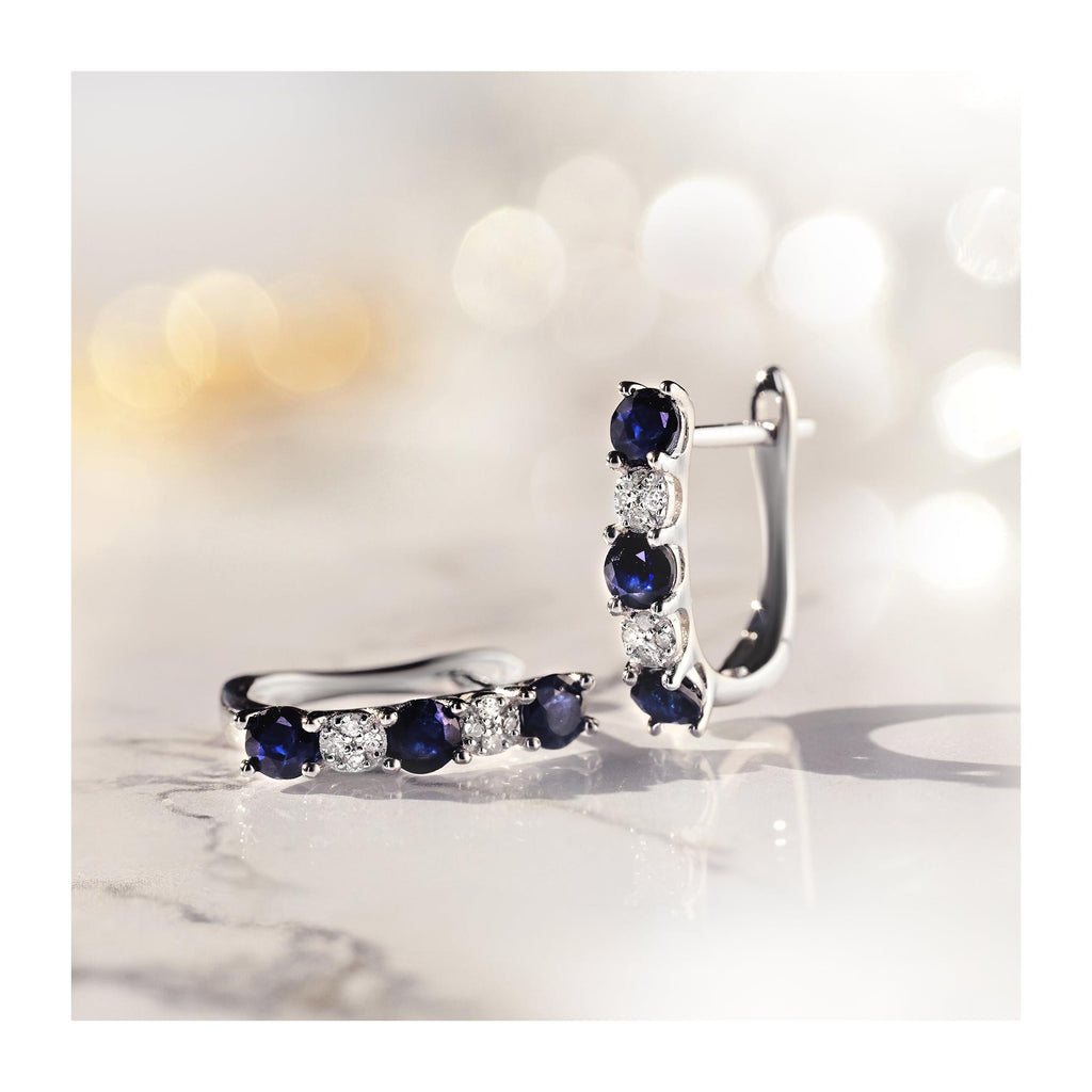 Boucles D'Oreilles "Port Royal" Diamants 0,05/16 & Saphirs 1,08/6