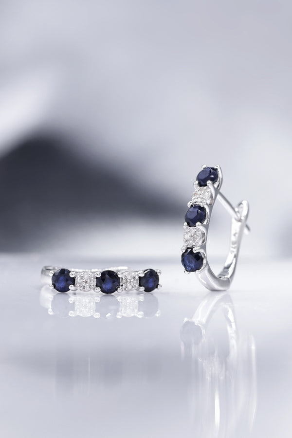 Boucles D'Oreilles "Port Royal" Diamants 0,05/16 & Saphirs 1,08/6