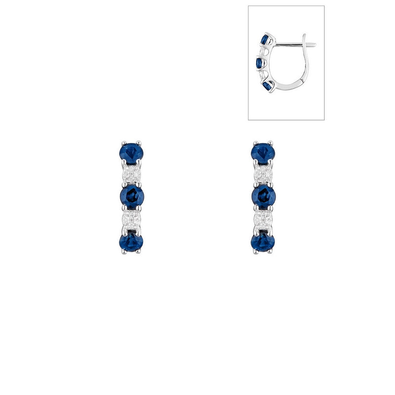 Boucles D'Oreilles "Port Royal" Diamants 0,05/16 & Saphirs 1,08/6 - Or Blanc 375/1000