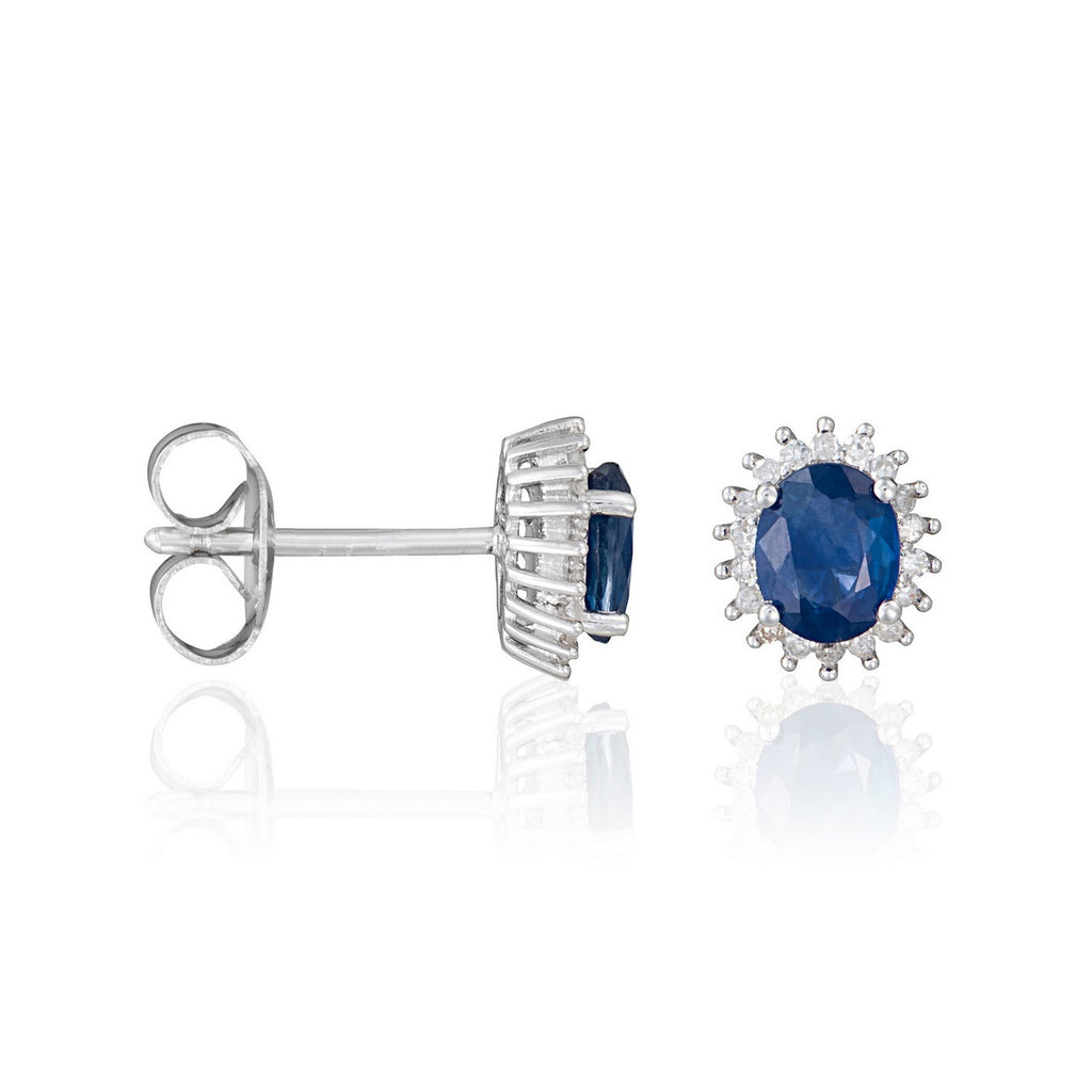 Boucles D'Oreille "Abra" Diamants 0,13/36 & Saphirs 1,1/2 - Or Blanc 375/1000