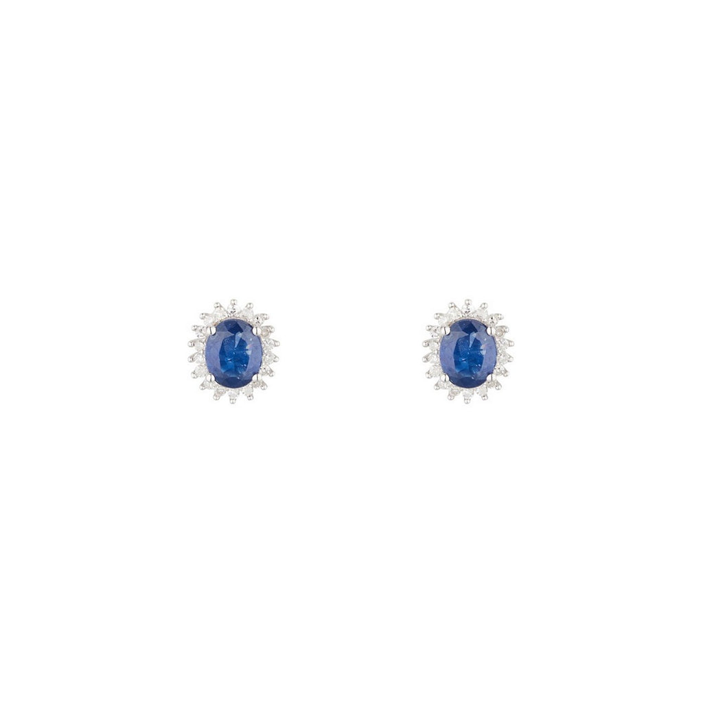 Boucles D'Oreille "Abra" Diamants 0,13/36 Et Saphirs 1,1/2 - Or Blanc 375/1000